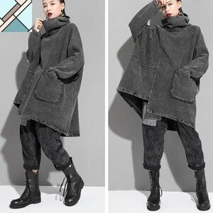 EUC Reon Turtleneck Asymmetrical Loose Denim Sweatshirt by Marigold Shadows